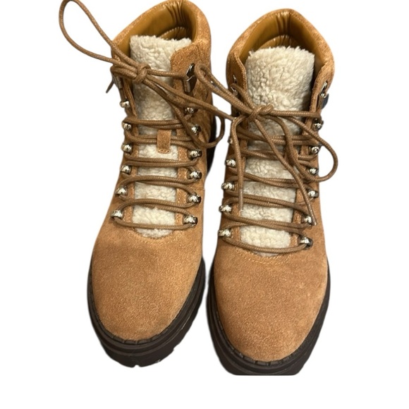 NEW Marc Fisher Tan Lace Up Boots with Shearling - Picture 3 of 4